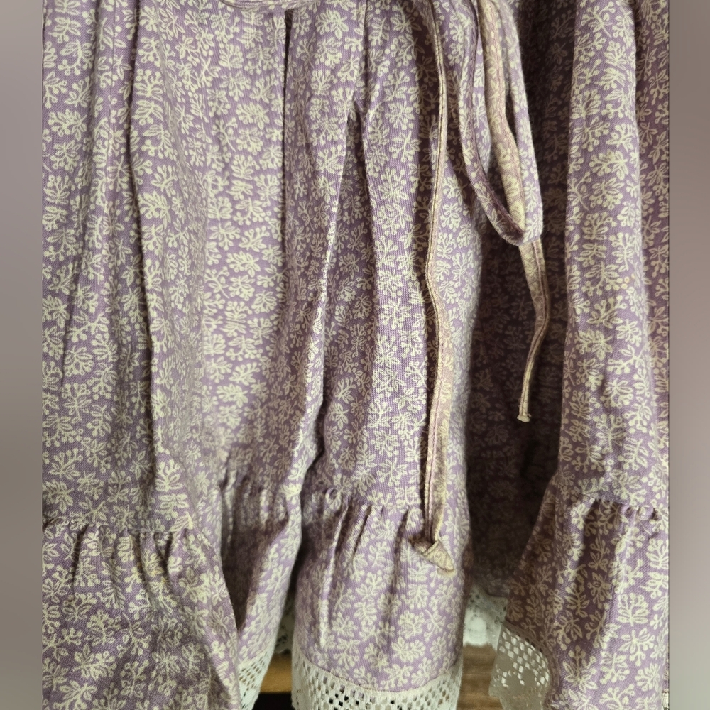 Vintage Handmade Girls Tie Waist Lace And Cotton Prairie  Dress - Picture 4 of 7